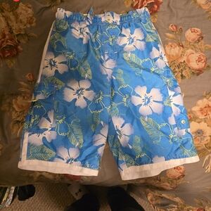 Blue Floral Kids Swim Trunks